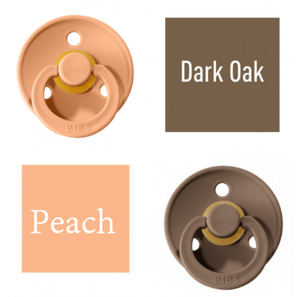 Bibs Dark Oak/Peach Čiulptukas (nipelis) iš 100% natūralaus kaučiuko - vyšnios forma 0–6 mėn. (2 vnt.)