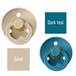 Bibs Sand/Dark teal Čiulptukas (nipelis) iš 100% natūralaus kaučiuko - vyšnios forma 6–18 mėn. (2 vnt.)