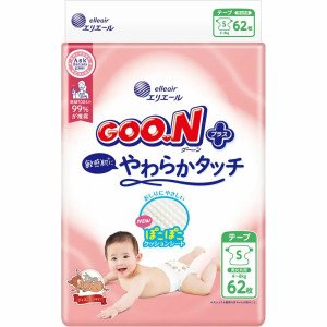 Goo.N Plus sauskelnės jautriai odai S 4–8 kg 62vnt