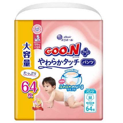 Goo.N Plus Sauskelnės-kelnaitės jautriai odai M 6–12 kg 64vnt Goo.N Plus Sauskelnės-kelnaitės jautriai odai M 6–12 kg 64vnt