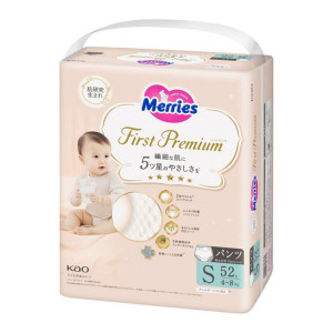 Merries First Premium Sauskelnės–kelnaitės PS 4-8kg 52vnt