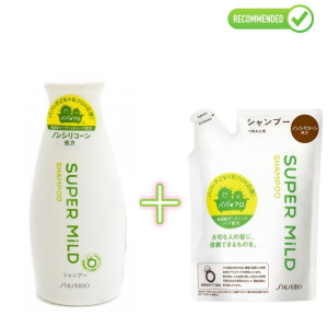 Shiseido Super Mild plaukų šampūnas su žolelių aromatu 220ml + užpildas 400ml