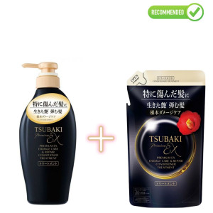 Shiseido Tsubaki Premium EX atstatomasis kondicionierius-kaukė pažeistiems plaukams 450ml + užpildas 300ml