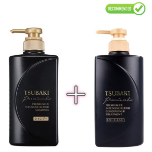 Shiseido Tsubaki Premium EX atstatomasis šampūnas ir kondicionierius-kaukė pažeistiems plaukams 490ml