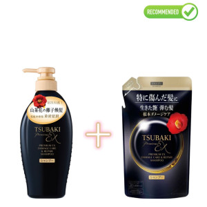 Shiseido Tsubaki Premium EX atstatomasis šampūnas pažeistiems plaukams 450ml + užpildas 300ml
