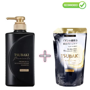 Shiseido Tsubaki Premium EX atstatomasis šampūnas pažeistiems plaukams 490ml + užpildas 363ml