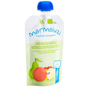 Ekologiška tyrė MARMALUZI iš obuolių, kriaušių ir persikų nuo 6 mėn., 90g