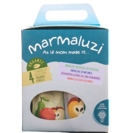 MARMALUZI 4 skonių ekologiškų vaisių tyrės rinkinys 90g x 4vnt